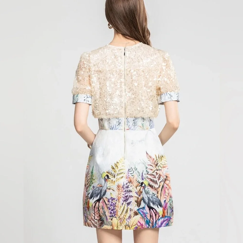 Unique Floral Bird Sequin Dress - Picture 2 of 9